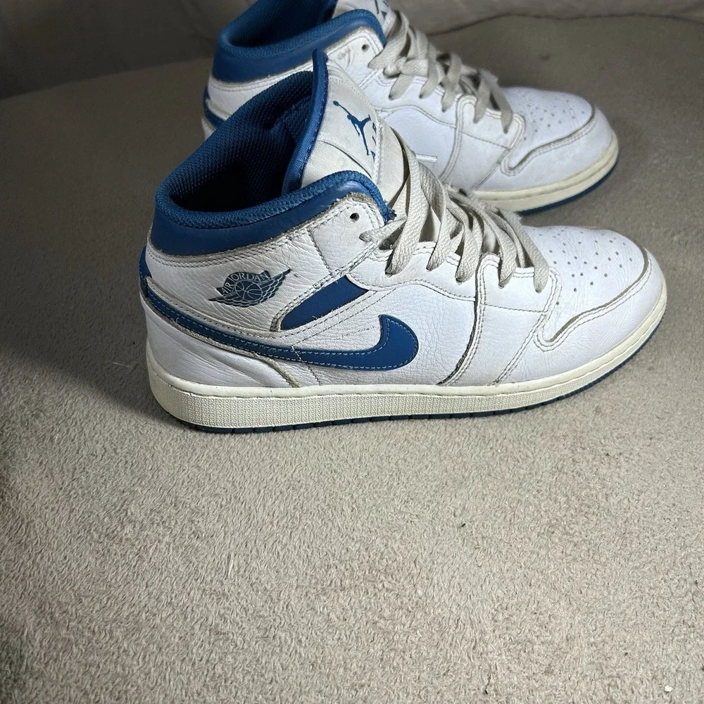Nike Air Jordan 1 Mid SE GS Industrial Blue Shoes 7Y White FN7432-141